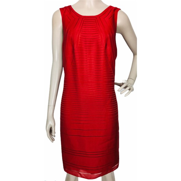 Vintage 90s MSSP Red Illusion All Over Pattern Sheer Shift Dress Women's Size 8 - Picture 1 of 9